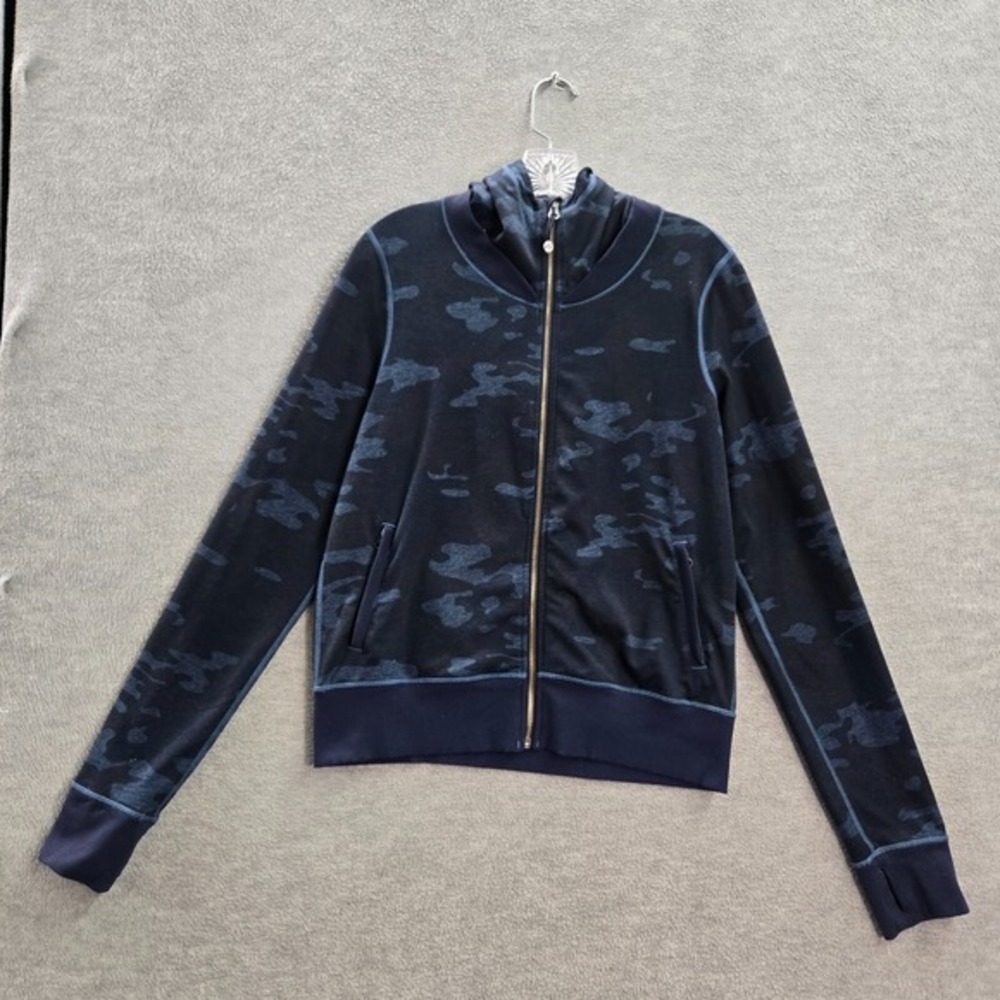 Lululemon Women Sweatshirt 8 Blue Camo Namaskar Hoodie Full Zip